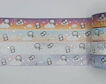 Washi tape samples, 0.5 m length intervals, The Coffee Monsterz Co, galaxy washi, sky washi, cloud washi, night sky washi, starry night