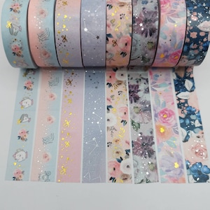 Échantillons de ruban adhésif washi, HelloPetitePaper, vendus par longueur de 0,5 m, ruban adhésif washi, Cendrillon, floral, constellation, espace, fleurs, noeuds