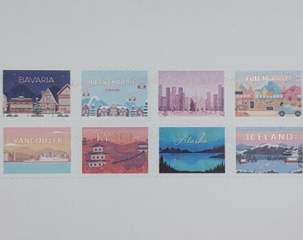 Simply Gilded, washi tape samples, sold in 0.28 m (11") length, stamp washi, fall washi, winter washi, passport washi, travel washi