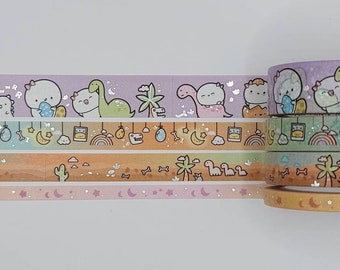 Every Minute a Story washi, EMAS, washi tape samples, sold by 0.5 m lengths, Adora-saurable dino, dinosaur washi, 5-15 mm wide, kawaii washi
