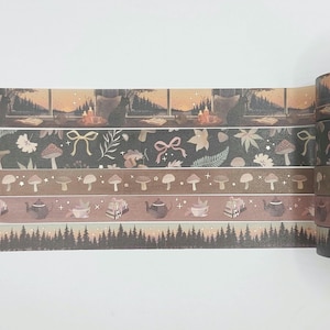 Washi tape samples, Simply Gilded, 0.5m length intervals, Cozy Chronicles, fall washi, fungi washi, reading washi, winter washi, tea washi