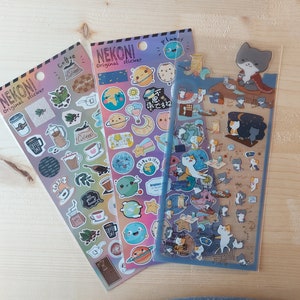 Nekoni stickers, coffee stickers, planet stickers, space stickers, cat stickers, kawaii stickers