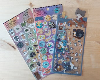 Nekoni stickers, coffee stickers, planet stickers, space stickers, cat stickers, kawaii stickers
