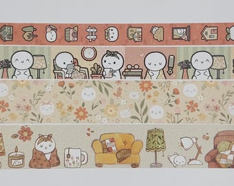 Washi tape samples, sold in 0.5m intervals, The Coffee Monsterz Co, home sweet home, floral washi, cottage washi, reading washi
