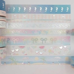 Simply Gilded, washi tape samples, SG washi, sold by 0.5m lengths, sea shells, sea horse washi, ocean, beach washi, vacation washi, vacation