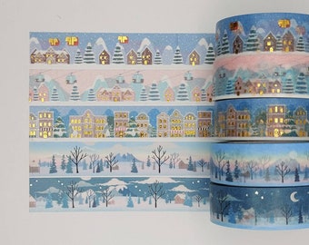 Simply Gilded, washi tape samples, sold by 0.5 m length, winter washi, ski resort washi, cabin washi, 15 mm wide