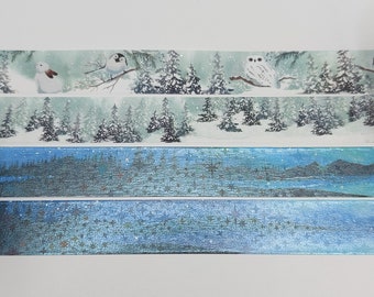 Simply Gilded, washi tape samples, sold in 0.5 m intervals, Whispering Pines, Winter washi, Aurora washi, Snowy owl washi, forest washi
