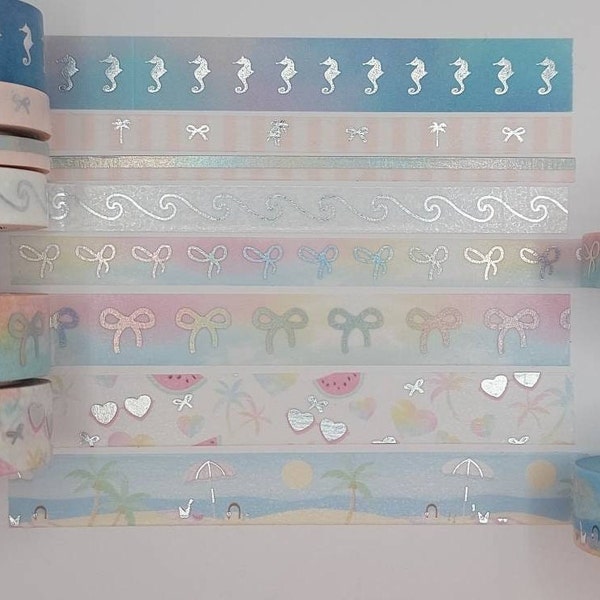 Simply Gilded, washi tape samples, SG washi, sold by 0.5m lengths, sea shells, sea horse washi, ocean, beach washi, vacation washi, vacation