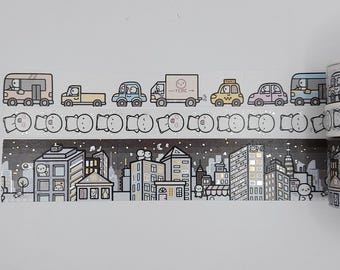 Washi tape samples, sold in 0.5 m lengths, The Coffee Monsterz Co, city washi, car washi, emoti washi, neighbourhood washi, nighttime washi