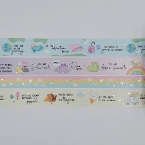 Subtle Dreams, échantillons de ruban washi, vendus par 0,5 m de longueur, voyage, ruban washi, dinosaure, crème glacée, washi d'été, vacances, arcs-en-ciel, jeux de mots