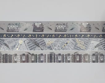 Simply Gilded, washi tape samples, sold in 0.5m length intervals, bookshelf washi, book washi, poetry washi, reading journal, music washi