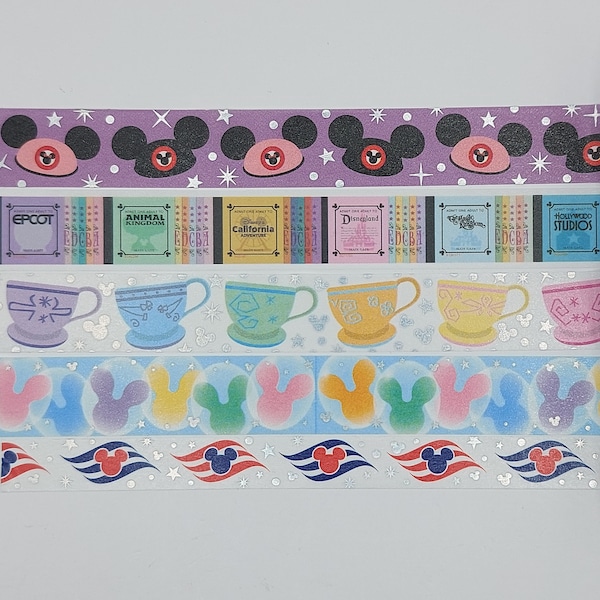 Washi tape samples, No White Space Stickers, washi tape, sold by 0.5 m lengths, mouse hat washi, tea cup washi, park ticket, cruise, balloon