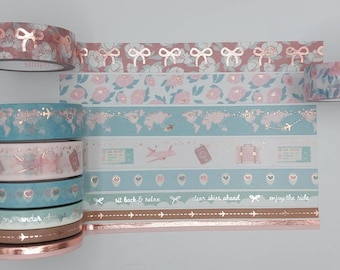 Simply Gilded, washi tape samples, sold by 0.5 m lengths, Wanderlust, travel washi, floral washi, vacation washi, adventure washi