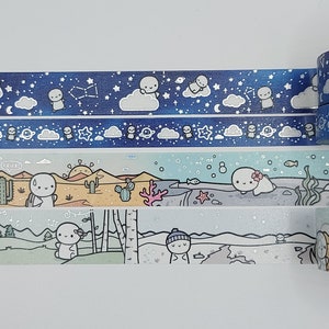 Échantillons de ruban adhésif washi, vendus par longueur de 0,5 m, The Coffee Monsterz Co, TCMC, washi kawaii, washi biome, washi galaxie, washi espace, washi saisons
