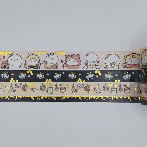 Every Minute a Story, washi tape samples, sold by 0.5 m lengths, EMAS, sunshine washi, honey washi, bee washi, beanie washi, bear, dangle