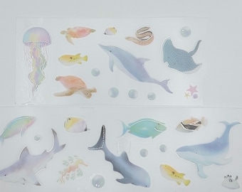 PET stickers, Simply Gilded, sold in 0.25m intervals, 28 stickers per length, whale stickers, marine stickers, ocean stickers, fish stickers