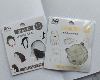 Adorables pegatinas washi, pegatinas de osos polares, pegatinas de pingüinos, paquete de 40 (2 x 20 diseños), pegatinas de invierno