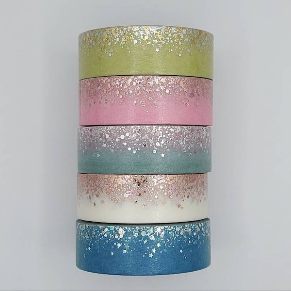 Simply Gilded, washi tape samples, sold in 0.5 m length intervals, stardust washi, sparkle washi, 15 mm wide