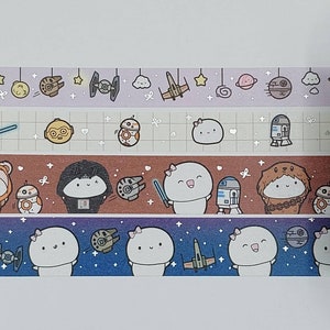 Échantillons de ruban adhésif washi, Every Minute a Story, ruban adhésif washi, vendu par longueurs de 0,5 m, washi spatial, étoile, droïde
