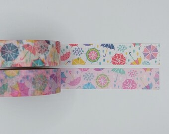 Washi tape samples, 15 mm wide, sold by the metre, umbrella washi, rain washi, spring washi, rainy day, weather washi