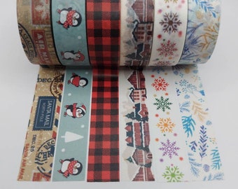 Washi tape samples, sold by the metre, winter washi, Christmas washi, Penguin washi, Plaid washi, snowflake washi, Santa letter, Santa mail
