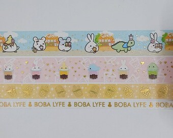 BLACK FRIDAY, Sumlilthings, washi tape sample set, 1 m each style, bubble tea washi, boba washi, boba lyfe, kawaii washi