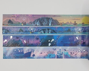 Simply Gilded, washi tape samples, 0.5m length intervals, Mermaid washi, Mermaid tail, stardust washi, passport washi, landscape washi