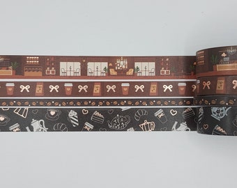 Simply Gilded, washi tape samples, sold in 0.5m length intervals, coffee shop washi, cafe washi, coffee time, coffee cup washi, coffee bean