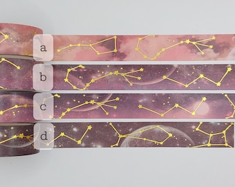 Washi tape samples, 15 mm wide, sold by the metre, Starry Night Sky, constellation washi, space washi, galaxy washi, star washi, moon washi