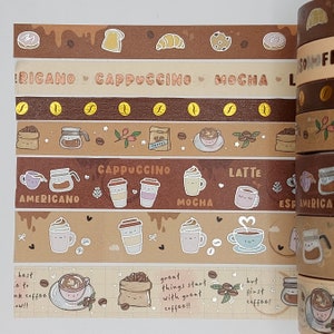 Subtle Dreams, échantillons de ruban adhésif washi, vendus par 0,5 m de longueur, washi au café, washi à la caféine, amateur de café, latte, expresso, grain de café