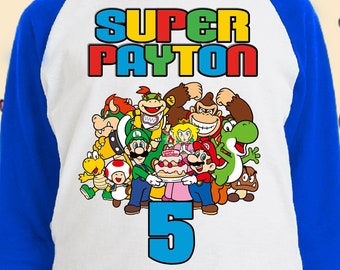 Super Mario Bros Birthday shirt Personalized Family Matching Gift Birthday Custom Party T-shirt Raglan sleeve, short, 3/4 and Long sleeve!