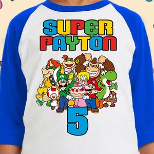 Super Mario Bros Birthday shirt Personalized Family Matching Gift Birthday Custom Party T-shirt Raglan sleeve, short, 3/4 and Long sleeve!