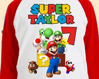 Super mario Birthday Shirt Unisex , Super mario Custom Personalized shirt family shirt Matching - 3/4, Short and long sleeve