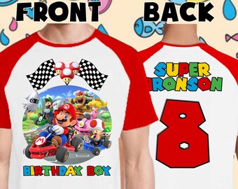 Mario Kart Family style Birthday shirt - Raglan Personalized shirt Name & Age unisex kart game shirt luigi bowser - kid birthday