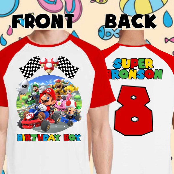 Mario Kart Family style Birthday shirt - Raglan Personalized shirt Name & Age unisex kart game shirt luigi bowser - kid birthday