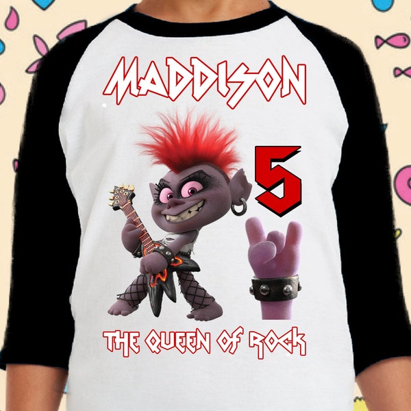 Trolls Queen Barb, Queen Of Rock Inspired Shirt Raglan Short,3/4,long sleeve -  Trolls World Tour Inspired - Custom Name & Age!