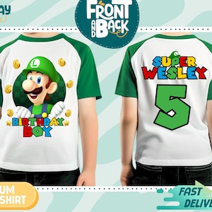Luigi birthday boy shirt, Family Personalized Shirt, Birthday Custom Tshirt Unisex Kids, Birthday Boy Raglan Tee, Super Mario Luigi Shirt