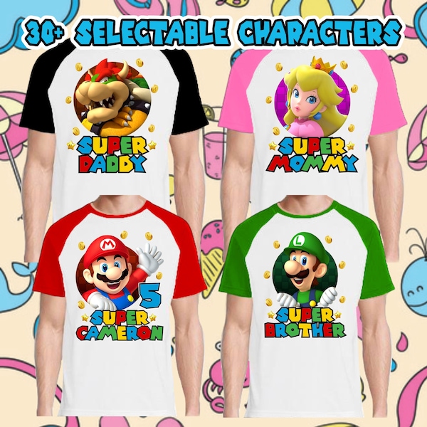 Super mario Birthday Shirt Super Mario family birthday party shirt Custom - Short, 3/4, Long sleeve - mommy daddy brother matching