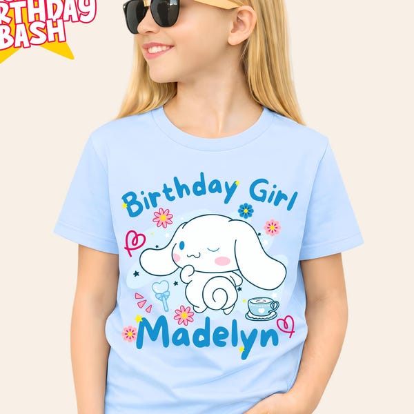 Cinna MoRoll Birthday T Shirt, Sanrio Theme Party, Family Matching TShirt, Gift Custom Tee