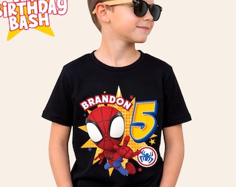 Camiseta de cumpleaños personalizada de Spider-Man: Tema de fiesta de Spidey y sus amigos