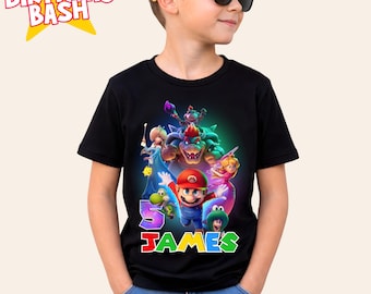Gepersonaliseerde Mario-verjaardagsshirt: Gamer Family Matching-T-shirt