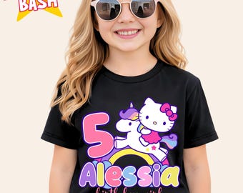 Kitty Birthday T Shirt, Sanroo Theme Party, Family Matching Tee