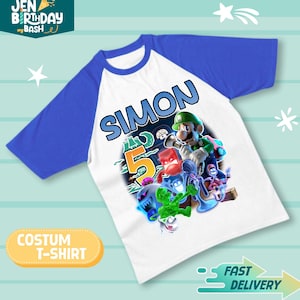 Luigi Birthday Boy Custom T Shirt gamer Mansion Luigi Personalized Family shirt Short, 3/4 & Long Raglan Sleeves - Personalized name and age