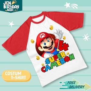 Gamer Mario Benutzerdefinierte Geburtstags-Shirt, Familie personalisiertes Shirt, Geburtstag benutzerdefiniertes Mario-T-Shirt, Unisex-Kinder-Shirt, Gamer Geburtstags-Shirt, Geschenke