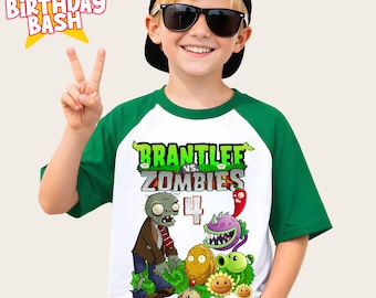 Custom Plants vs Zombie Birthday Shirt: Family Matching Raglan Tee