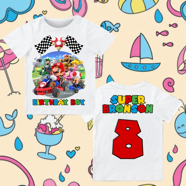 thumbnail image 2 of Super Mario Luigi Personalised Kids Cotton T-Shirt – Custom Name & Age 2 of 5