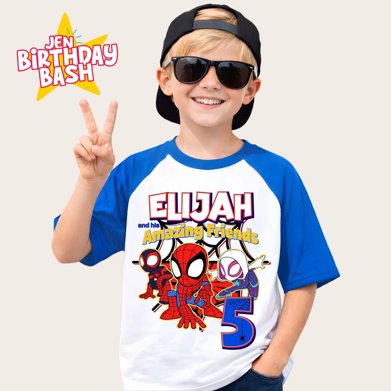 Spider Birthday Shirt: Personalized Spidey and Friends Party Theme image 1