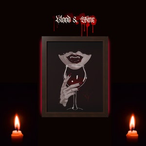 Blood & Wine art piece, Framed Vertical Poster, Vampire Art