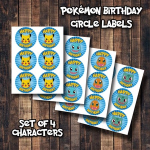 Pocket Monster verjaardag cirkel label (afdrukbaar)