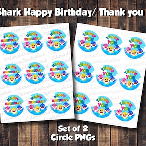 Shark Happy Birthday & Thank you Circle Labels